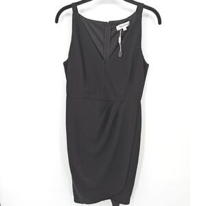 Manydress Dress Womens Small Black Sleeveless V-Neck Faux Wrap Sheath LBD
